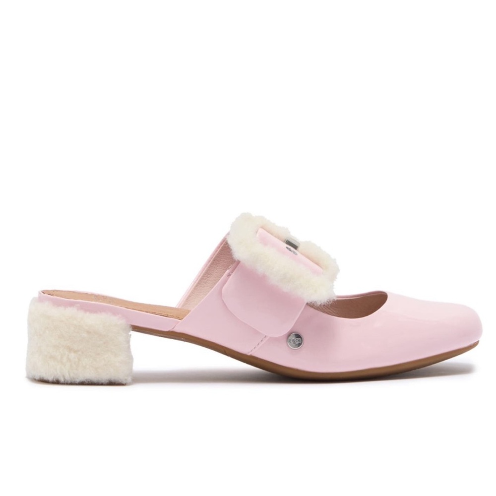 NWT UGG Y2K Shearling Patent Baby Pink Block Heels - Picture 2 of 4